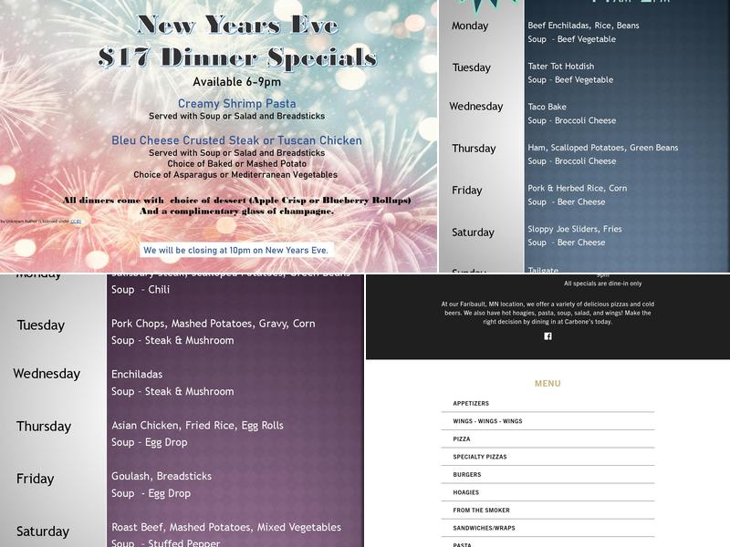 Carbones Faribault Menu