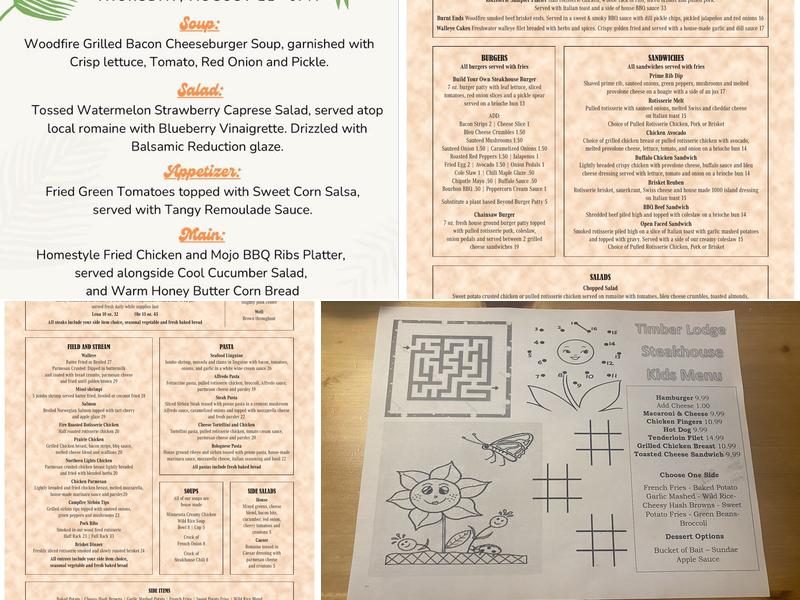 Timber Lodge Steakhouse Menu