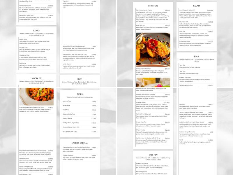 Nahm Fine Thai Cuisine Menu