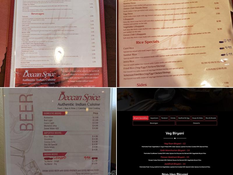 Deccan Spice Authentic Indian Cuisine Menu