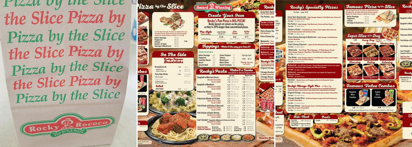 Rocky Rococo Pizza and Pasta Menu