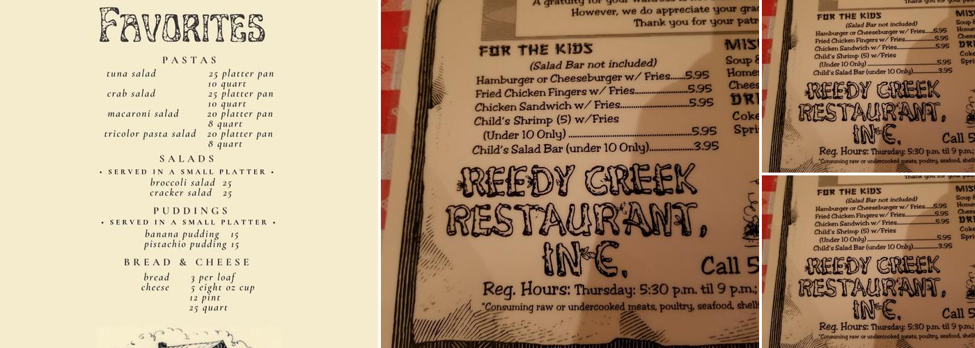 Reedy Creek Steakhouse Menu