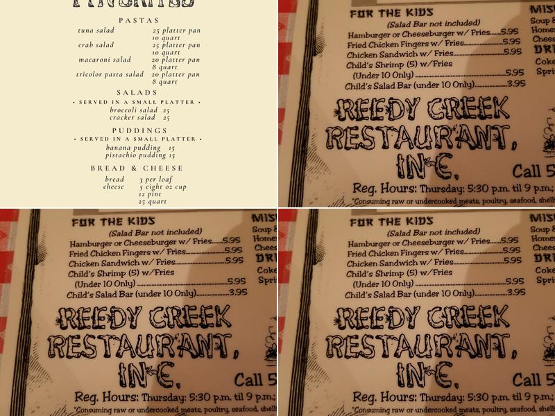 Reedy Creek Steakhouse Menu