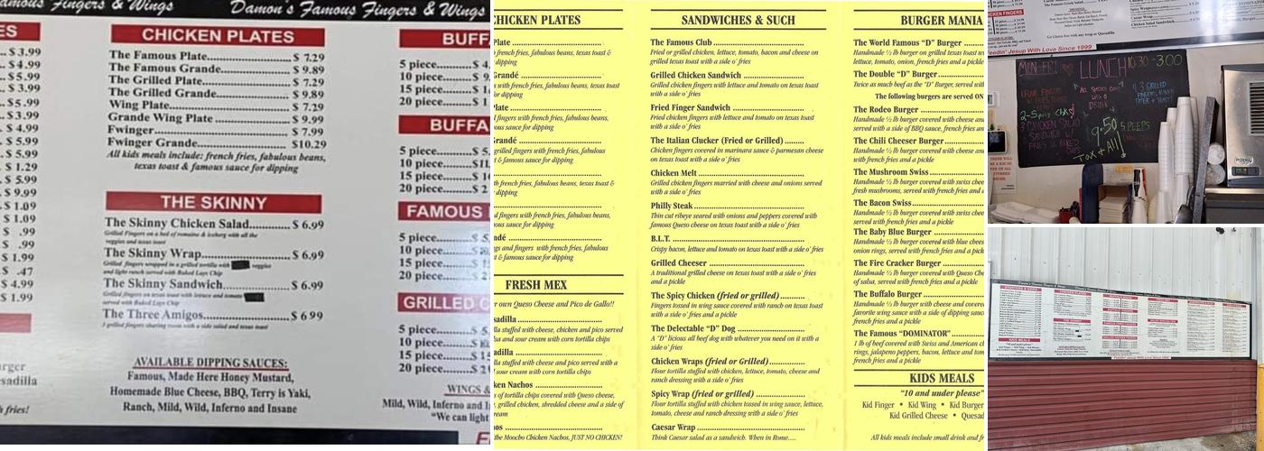 Damon's Famous Fingers & Wing Menu