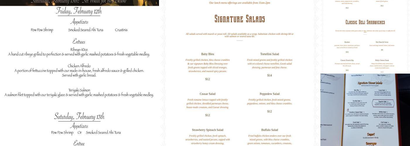 Angel's Fine Dining Menu