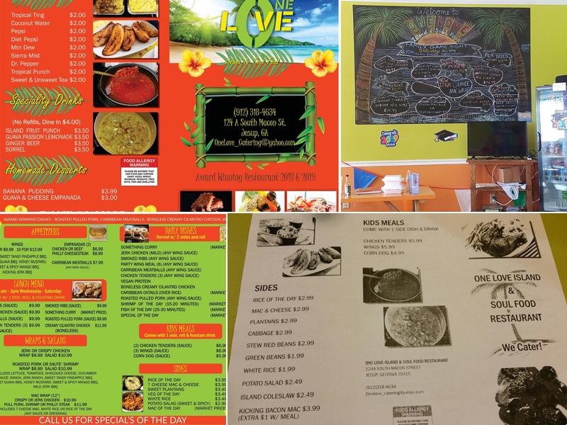One Love Island and Soul Food Restaurant Menu