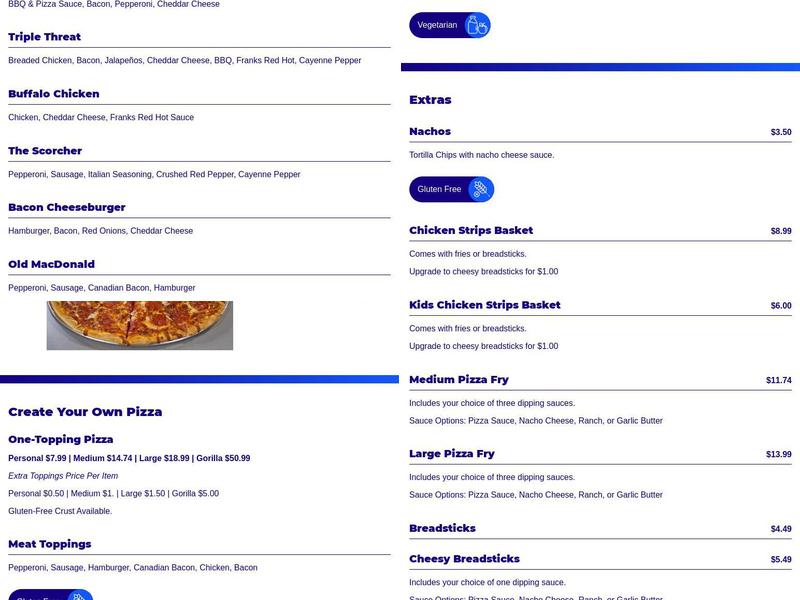 Monkey In the Middle Pizza @ Action City Menu