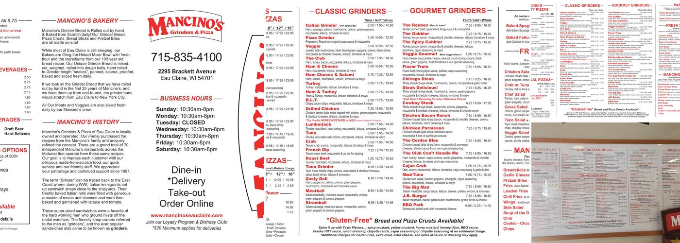 Mancino's Grinders & Pizza Menu