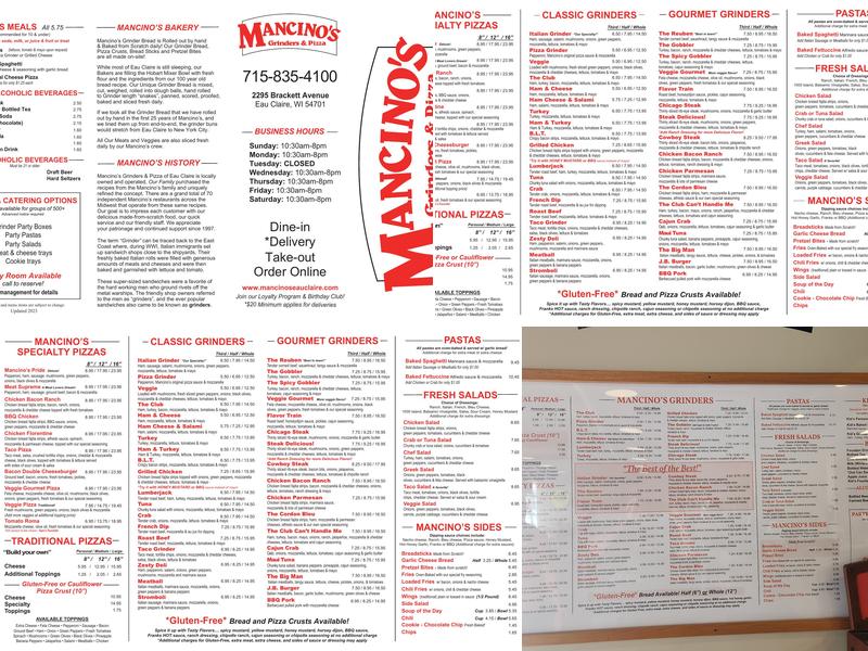 Mancino's Grinders & Pizza Menu