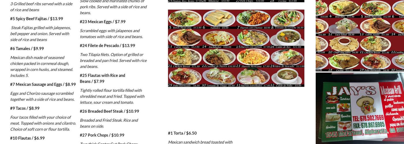 Jay's Mexican Grill Menu