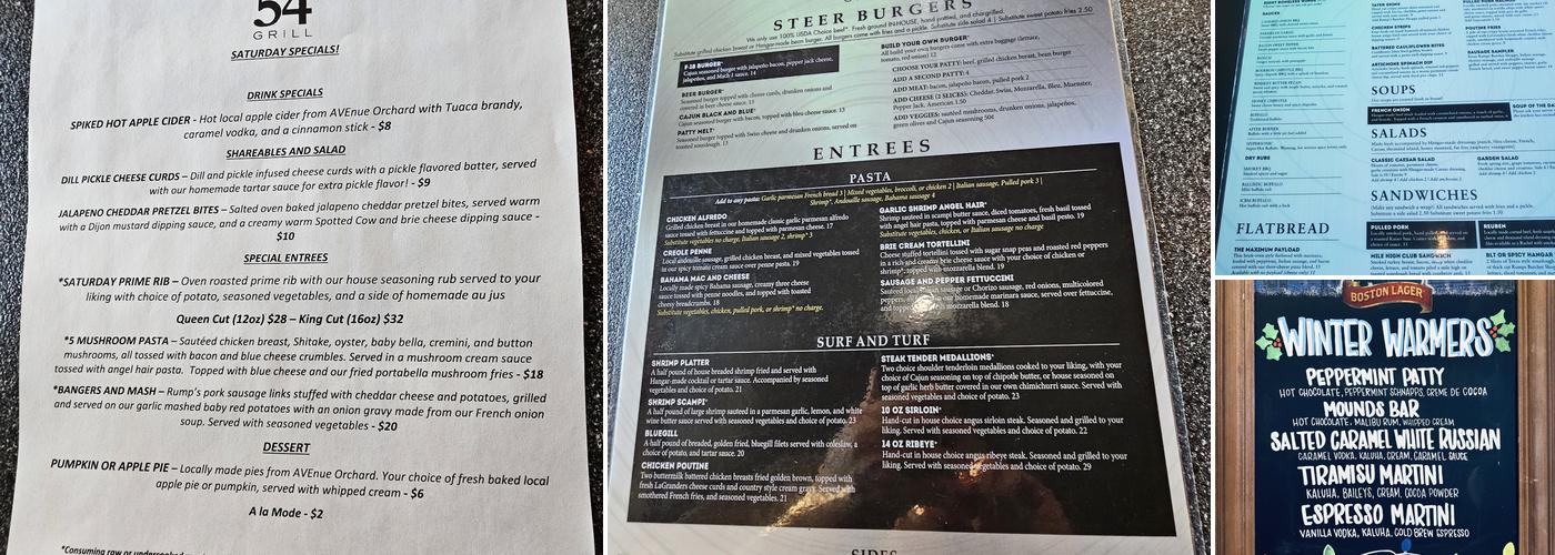Hangar 54 Grill Menu