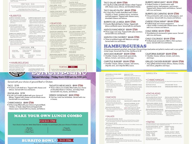 Cancun Mexican Grill Menu