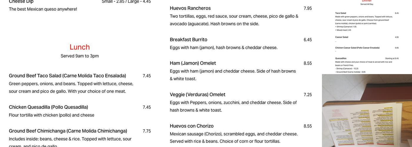 Taqueria La Poblanita Menu