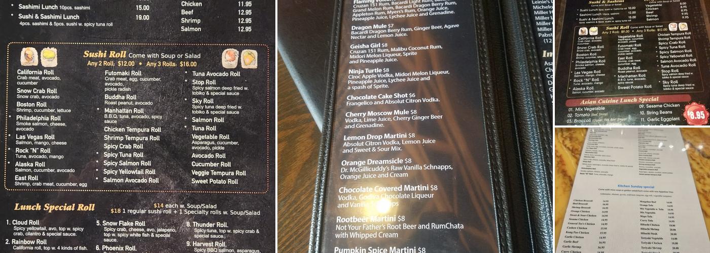 Ninja Japanese and Chinese Restaurant Menu