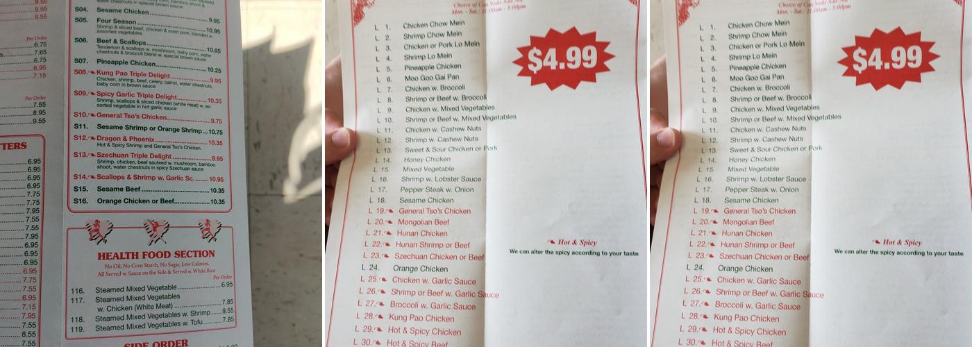 China One Menu