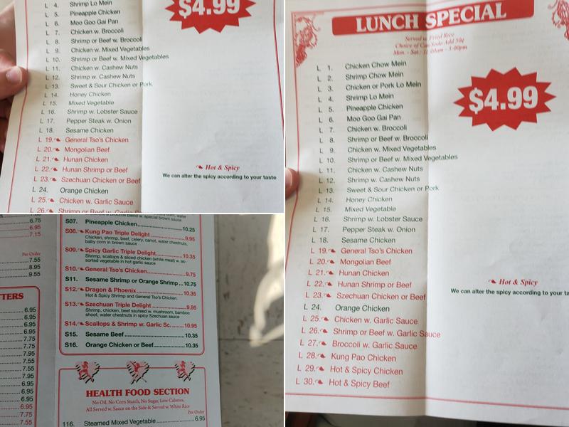 China One Menu