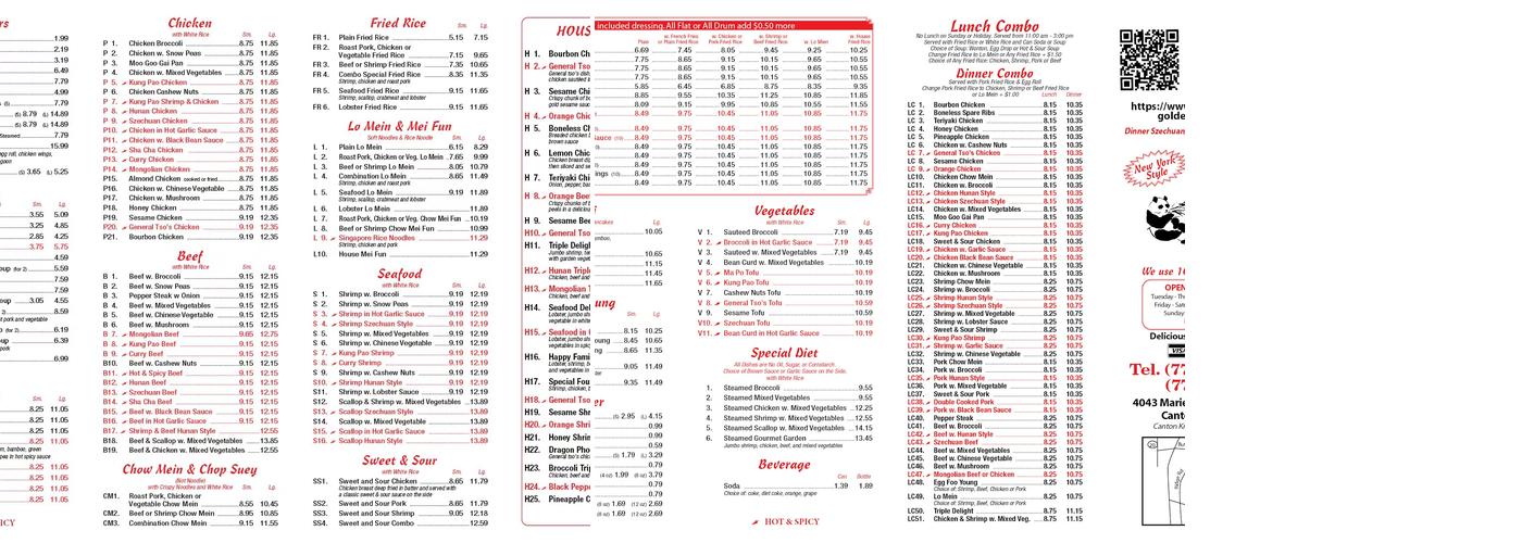 Golden China Menu