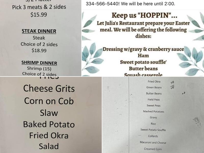 Julia's Restaurant Menu