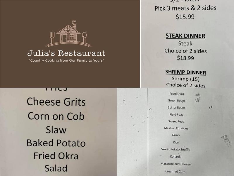 Julia's Restaurant Menu