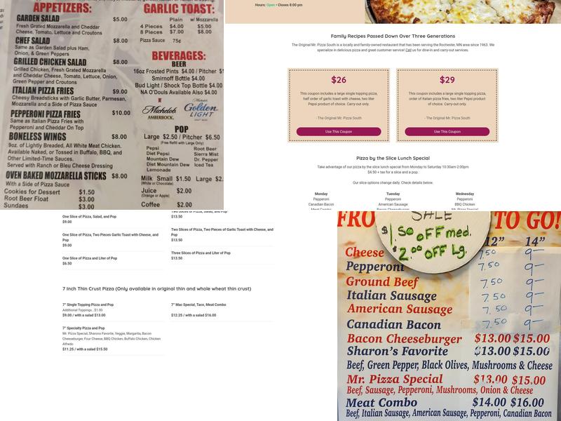 The Original Mr. Pizza South Menu