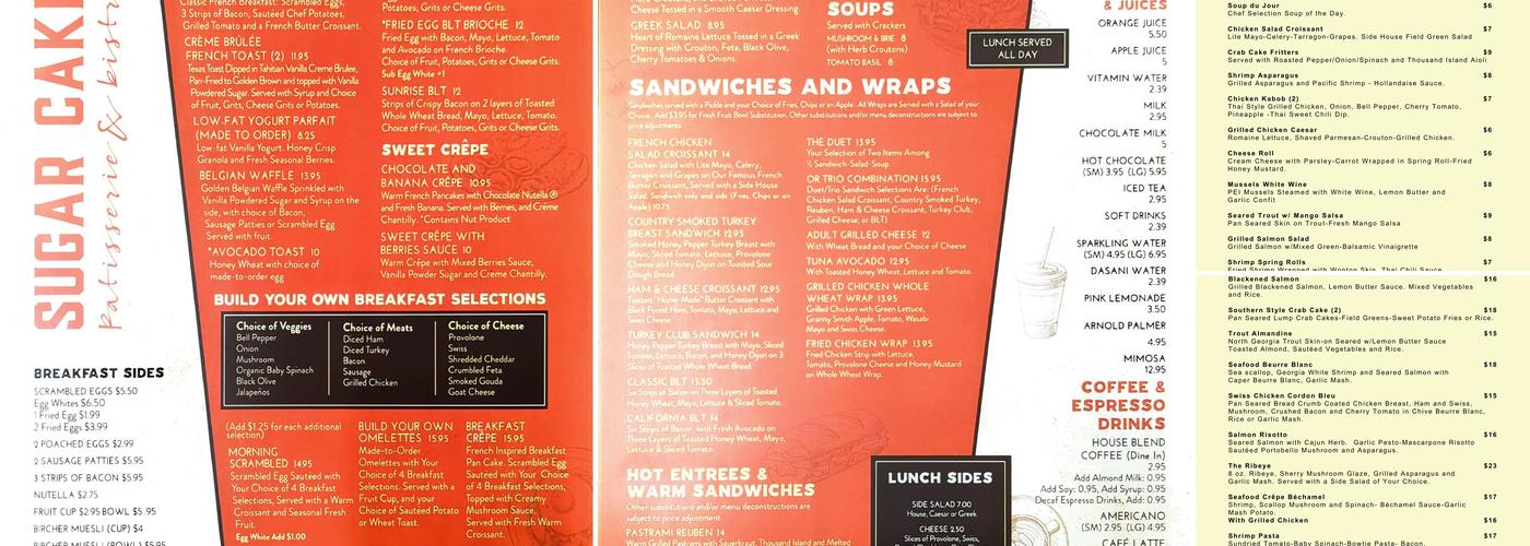Sugar Cakes Patisserie & Bistro Menu