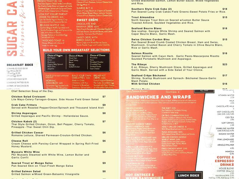 Sugar Cakes Patisserie & Bistro Menu