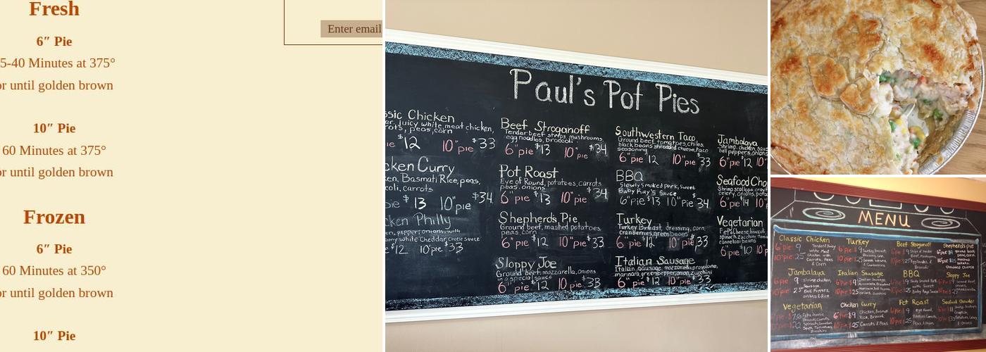 Paul's Pot Pies Menu