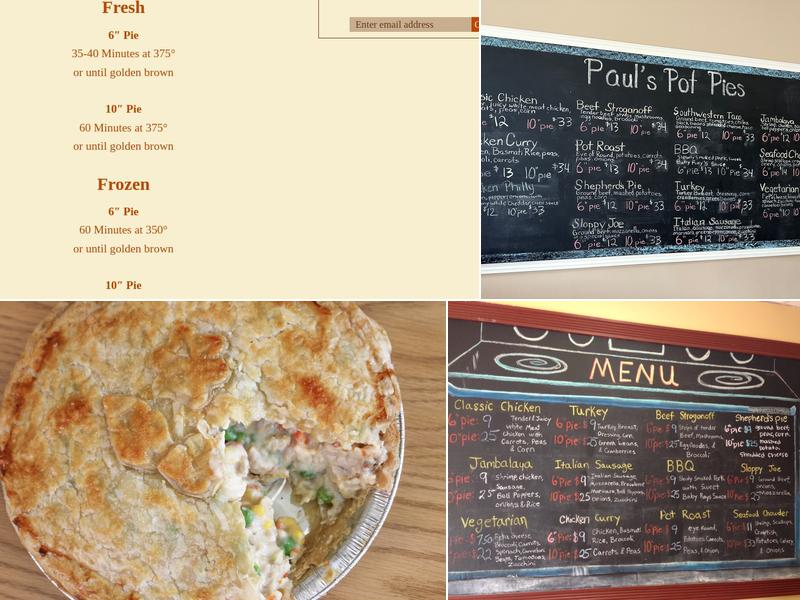 Paul's Pot Pies Menu