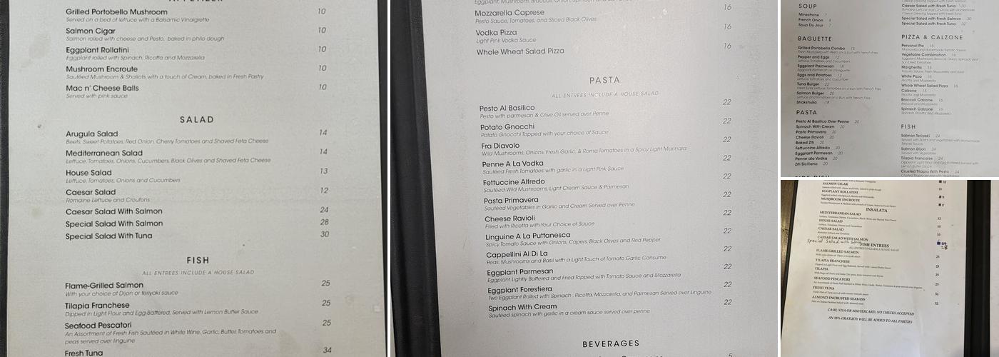 Al Di La Pizzeria & Bistro Menu