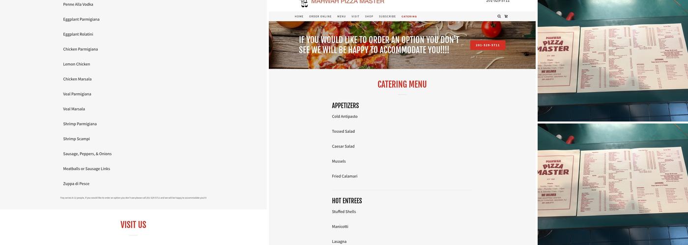 Mahwah Pizza Master Menu
