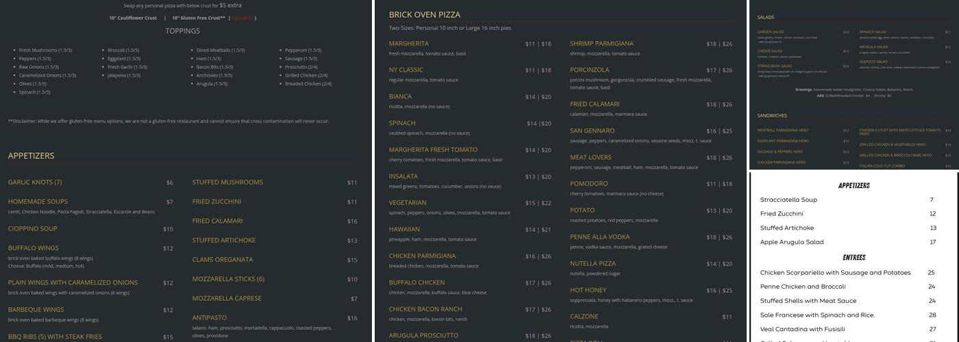 Forgia Brick Oven Pizzeria Menu