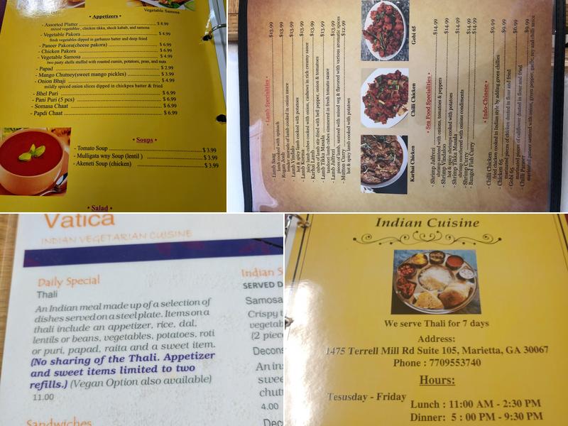 Vatica Indian Cuisine Menu