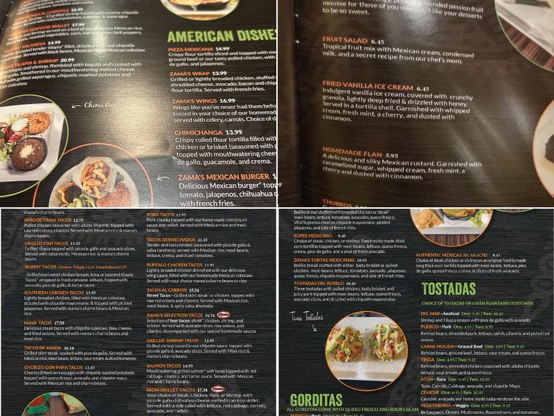 Zama Mexican Cuisine & Margarita Bar Menu