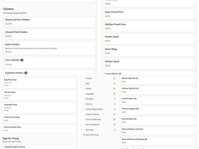 Imperial China Restaurant Menu