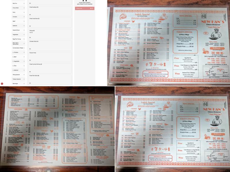 New Han's Chinese Restaurant Menu