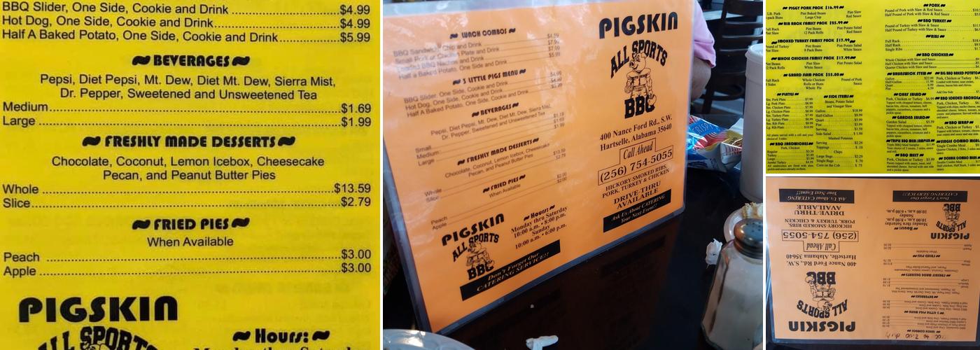 Pigskin All Sports BBQ Menu