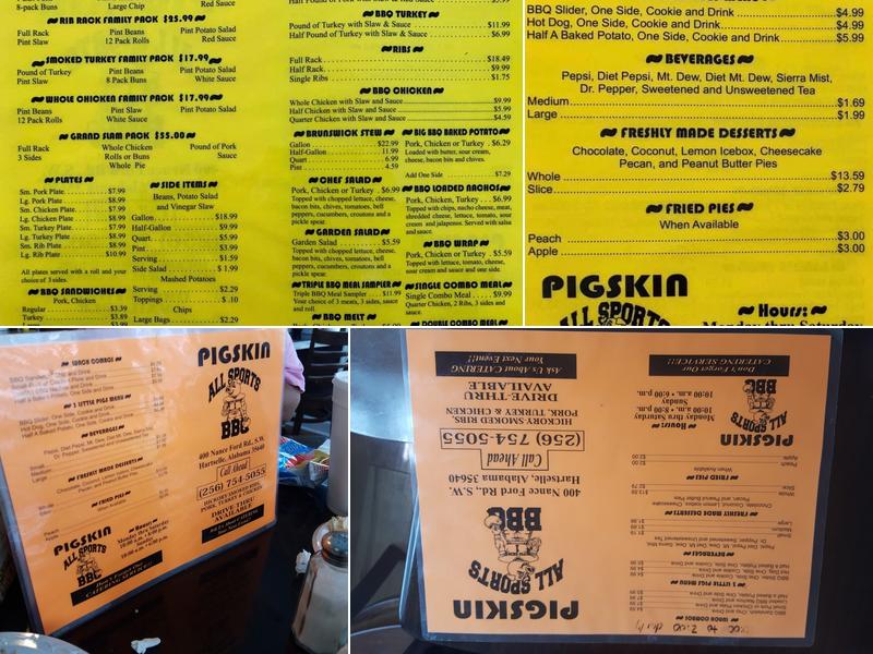 Pigskin All Sports BBQ Menu