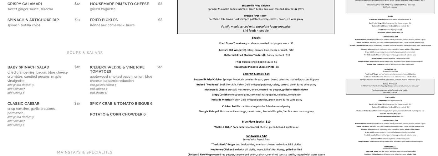 Trackside Grill Menu