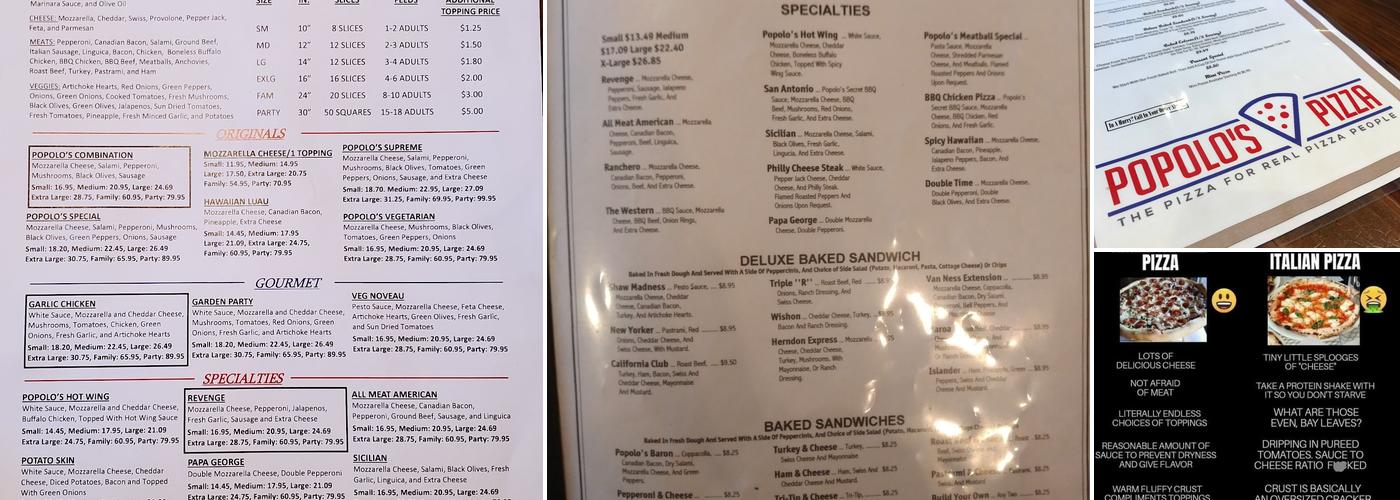 Popolo's Pizza Menu