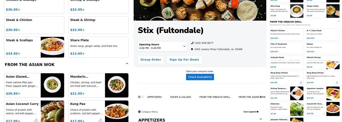 Stix Restaurant Menu