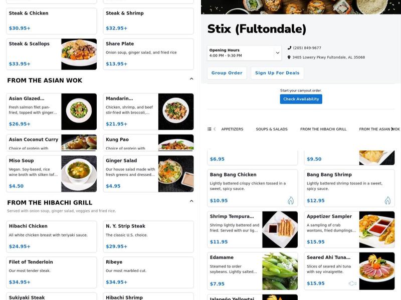 Stix Restaurant Menu