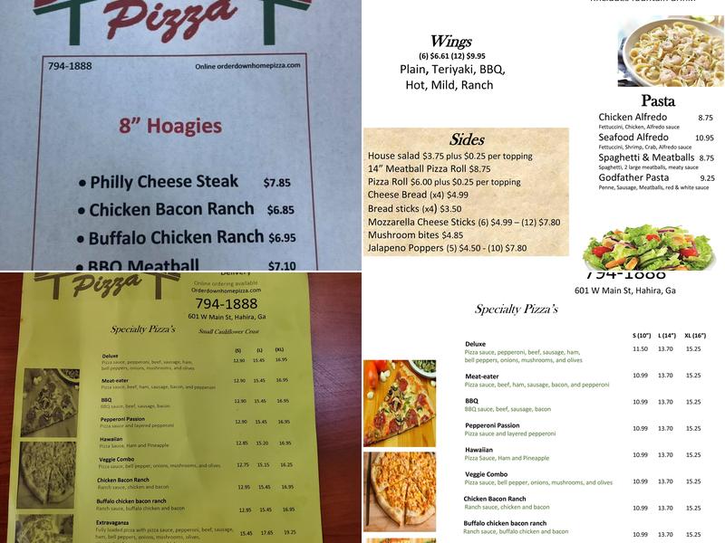 Down Home Pizza Menu