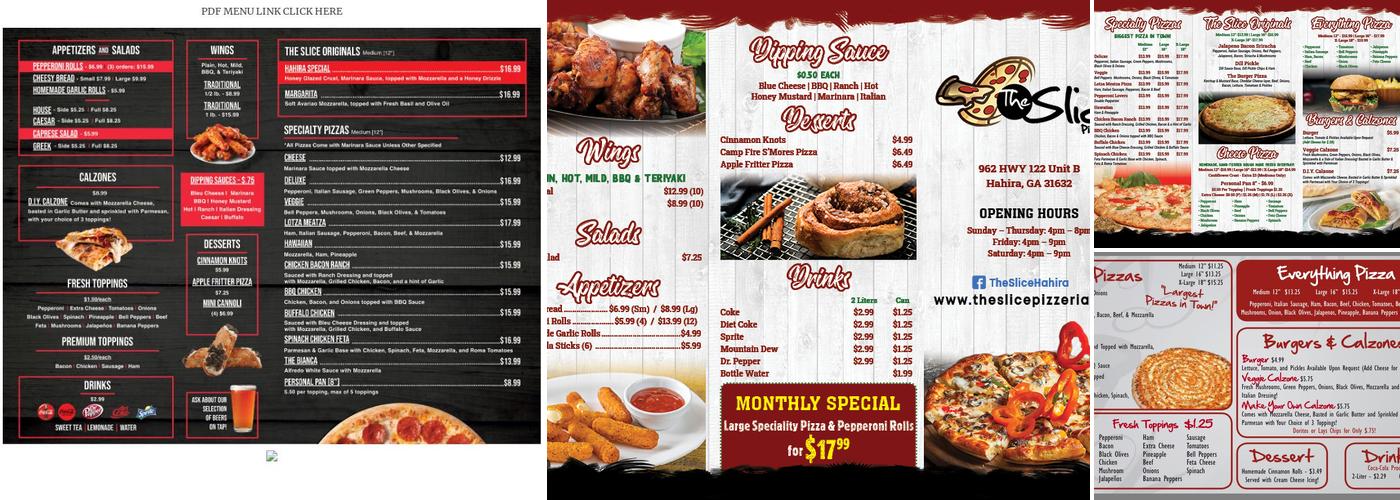 The Slice Pizza Menu