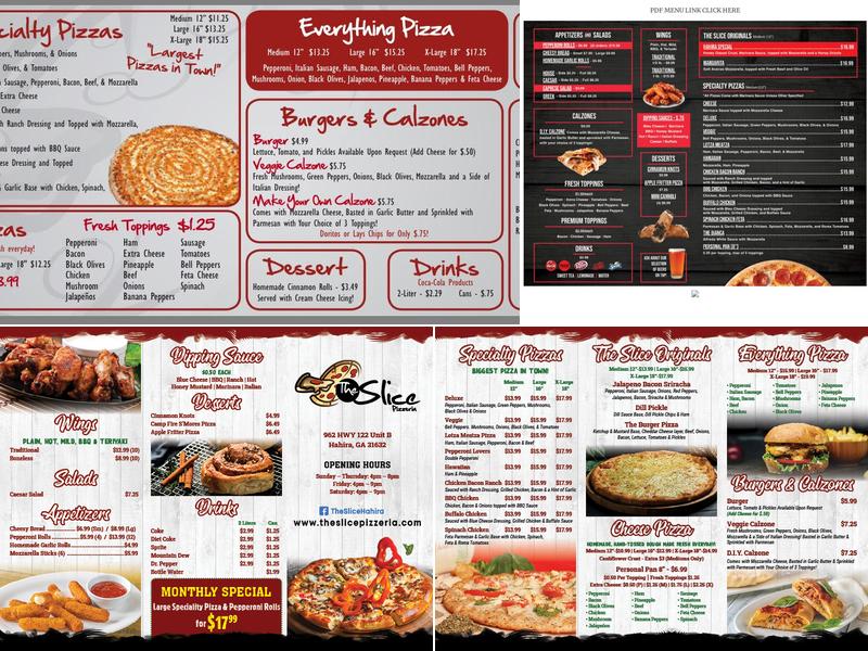 The Slice Pizza Menu