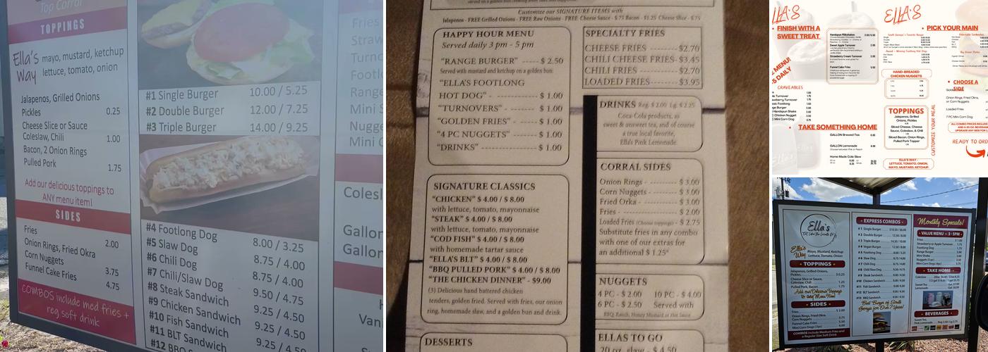 Ella's Top Corral Menu