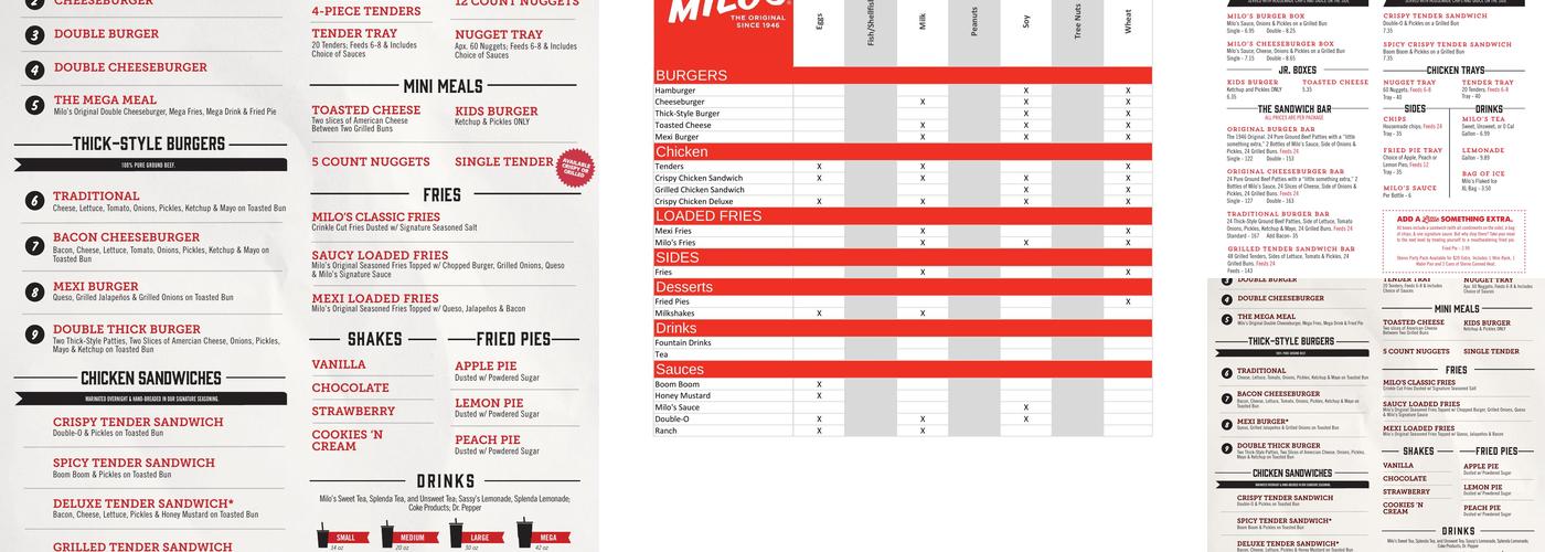 Milo's Hamburgers Menu