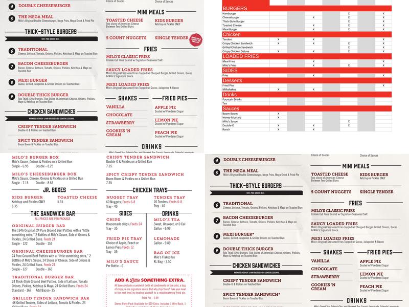Milo's Hamburgers Menu