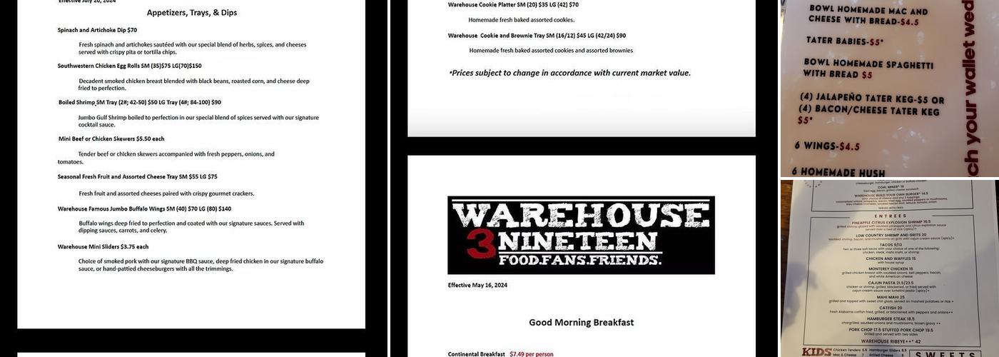 Warehouse 319 Menu