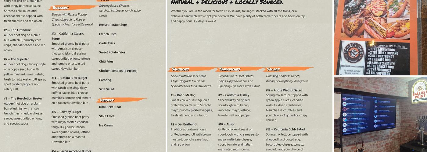 Rocket Dog Brats and Brew- Fresno Menu