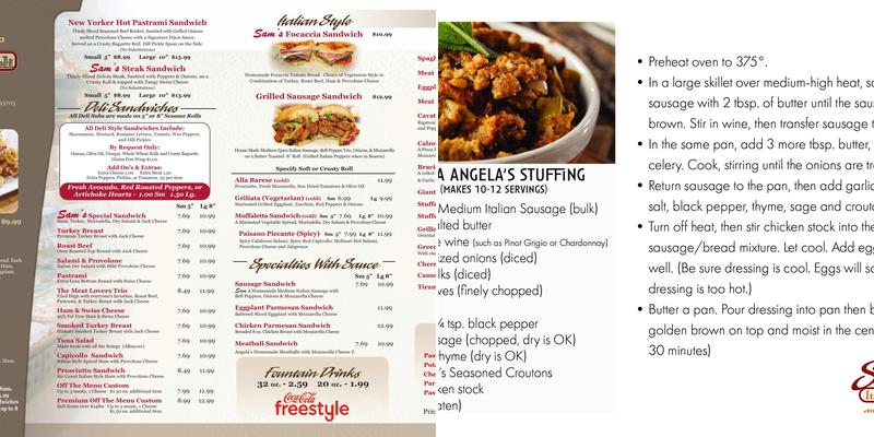 Sam's Italian Deli & Market Menu